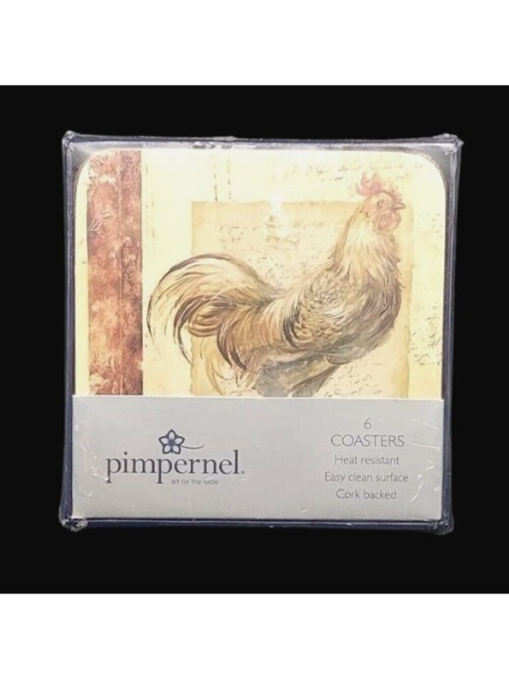 Pimpernel Rooster Cork Backed Coaster Set of 6 England Farmhouse NWT Sealed Box